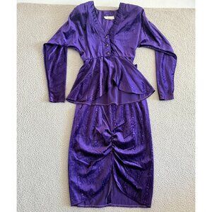 Vintage Skirt Set Ruched Peplum Skirt Suit 80s Velvet